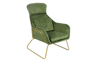 SalesFever Relax Sessel | inkl. Sitz- und Rückenkissen | Bezug Samtvelours | Gestell Metall | B 73 x T 80 x H 102 cm | grün – messingfarben
