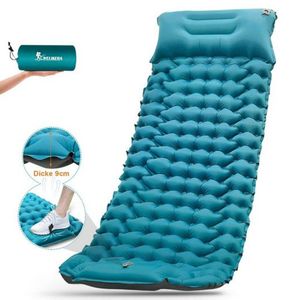 Isomatte Camping Aufblasbar, 9cm Dicke Isomatten Camping Ultraleicht mit Kissen Isomatte Selbstaufblare Schlafmatte, wasserdichte & Faltbare