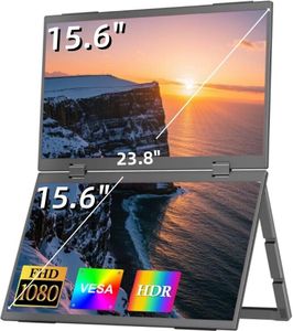 Dual Portable Monitor 15.6'' Tragbarer Monitor Laptop Screen Extender Plug & Play 1080P Laptop Monitor Wrweiterung 360° Folding Stacked Triple Monitor, VESA Support
