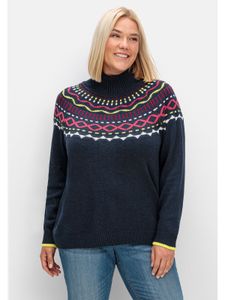 sheego Damen Große Größen Pullover mit Norweger-Intarsienmuster Strickpullover Freizeitmode sportlich Rundhals-Ausschnitt - gemustert