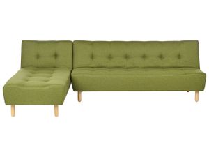 BELIANI 4-Sitzer Ecksofa Grün Stoffbezug Gesteppt L-Förmig mit Chaiselongue Rechtsseitig Schlaffunktion Modern Skandinavisch Wohnzimmer Schlafsofa