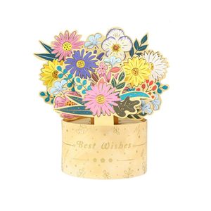 Pop Up Grußkarte zum Muttertag, 3D Blumen Grußkarte mit Korb für Erinnerungsgeschenke zum Muttertag, gelb