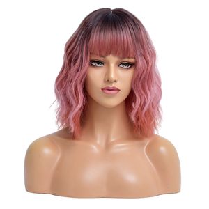 Frauen Mittellange lockige gewellte Perücke Synthetisches Make-up-Haar,Farbe: Korallrot