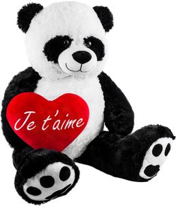 BRUBAKER XXL Panda 100 cm groß mit Je T'Aime Herz Stofftier Plüschtier Kuscheltier Teddybär
