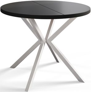 Kulatý jídelní stůl LOFT LITE, průměr rozkládacího stolu: 90 cm/170 cm, barva stolu v obývacím pokoji: černá, s kovovými nohami v bílé barvě