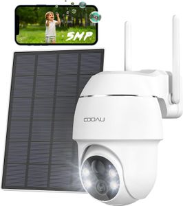 COOAU 5MP Überwachungskamera Aussen Akku Solar 4dBi IP Kamera WLAN Outdoor Überwachung mit H.265-Videokomprimierung | 4 Spotlight