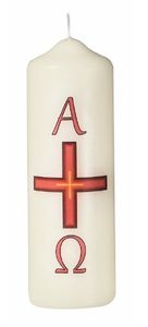 Osterkerze Kreuz mit A & O, 150 x Ø 50 mm (#7971)