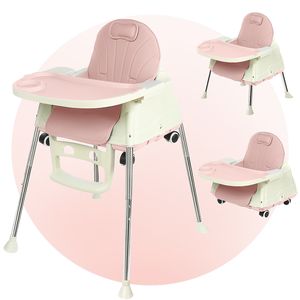 Hochstuhl Kinderhochstuhl Babystuhl Mitwachsender Kombihochstuhl Höhen Rückenlehne Verstellbar und Klappbar, rosa