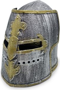 BestSaller 1421 rustikaler Ritterhelm mit klappbarem Visier für Kinder, Kunststoff, silber/gold