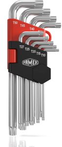 FAMEX 10788 Winkelschraubendreher für Torx-Schrauben - lange mit Kugelkopf - T-10-T50