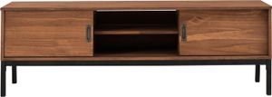 Lowboard SELMA für 65" TV Möbel SELMA aus Massivholz in Kastanie farben, Fernsehtisch Fernsehschrank  im industrial Design mit 2 Schiebetüren 1 offenes Fach