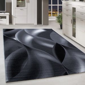 Kurzflor Designer Design Teppich Abstrakt Wellen Teppich Wohnzimmer Pflegeleicht, Farbe:Schwarz , Größe:120 x 170 cm