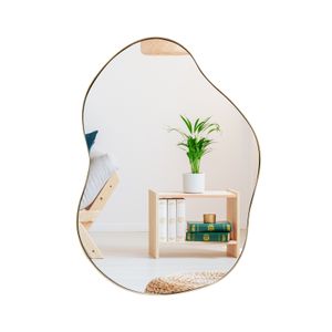 COSTWAY unregelmäßiger Wandspiegel mit HD-Reflexion, Holzrahmen, asymmetrischer Spiegel 78x56cm