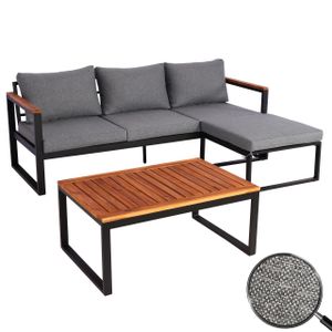 Garten-Garnitur HWC-L26b, Gartenlounge Sitzgruppe Lounge-Set Sofa, Aluminium Akazie Holz MVG-zertifiziert  dunkelgrau