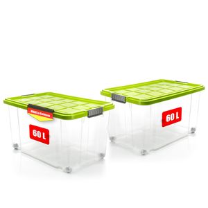 4x 60 L Aufbewahrungsbox mit Deckel groß rollbar stahlgrau - stabile & robuste Box