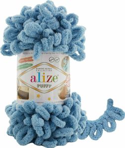 Alize Puffy PREMIUM Wolle Fingerstrick-Wolle, Schlaufenwolle, Chenille Garn, 100gr, 280 - Blau