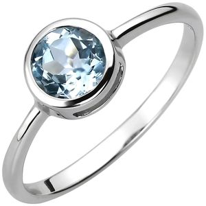 Solitär Ring aus 925 Silber mit Blautopas Topas blau hellblau rund Edelsteinring