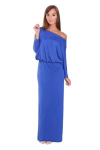Kleid Lang Maxi-Kleid elastischer Bund 3/4 Arm, Blau S/M 36/38