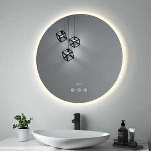Heilmetz Badspiegel 80cm LED Rund Spiegel mit Beleuchtung Multifunktional Badezimmerspiegel Touchschalte+Beschlagfrei+Uhr+Bluetooth