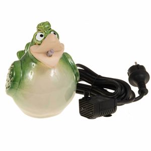SIDCO Wasserspeier Vogel Miniteich Figur Keramik grün m. Pumpe Wasserspiel Teichdeko