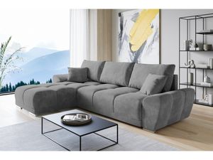 Easy Furniture Velvet Ecksofa in L-FORM Universelle Seitenauswahl 289 x 189 cm - Sofa mit Schlaffunktion - Schlafsofa mit Bettkasten - Farbe: Grau