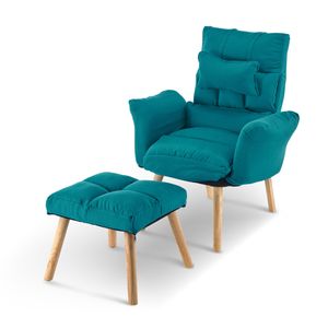 CLIPOP Leinen Relaxsessel Lehnstühle mit Hocker , verstellbare Rückenlehne, Blau