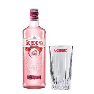 GordonŽs Premium Pink Distilled Gin Set mit Bar Glas, Alkohol, Flasche, 37.5%, 700 ml