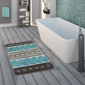 Badematte, Kurzflor-Teppich Für Badezimmer Mit 3-D-Muster, In Grau Blau, Grösse:60x100 cm