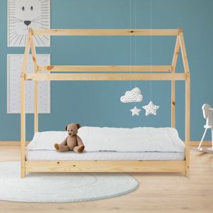 ML-Design Kinderbett mit Dach und Lattenrost, 70x140 cm, Natur, aus Kiefernholz
