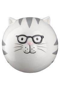 Gilde Spardose Katze "Brillo" weiß/grau, mit Gummistopfen Ø 13 cm 32092