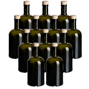gouveo 12er Set Glasflaschen 500 ml Klassik Antik mit Korken (HGK) - Leere Flasche 0,5 l aus Glas zum Befüllen - Glasflasche für Likör, Gin, Öl, Essig