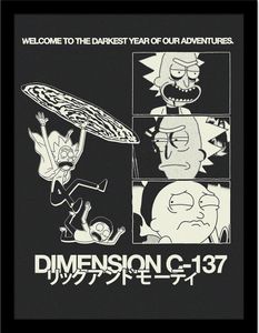 Rick And Morty - Gerahmtes Poster "Dimension C-137" PM10924 (40 cm x 30 cm) (Schwarz/Weiß)