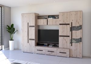 Wohnwand Schrankwand Anbauwand Wohnzimmermöbel-Set  TV-Lowboard Sideboard San Marino (Craft Grau+Schokolade)