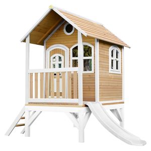 AXI Spielhaus Tom mit weißer Rutsche | Stelzenhaus in Braun & Weiß aus  Holz für Kinder | Spielturm für den Garten
