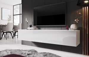 FURNIX Lowboard RTV ZIBO 160 weiß/weiß glänzend TV-Schrank 160  cm frei oder Wandmontage Hochglanz
