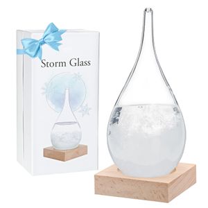 Transparentes Wassertropfen-Sturmglas mit reinem Holzsockel, Wetterprognodictor, kreative Wahl, einzigartige Dekorationen für verschiedene Anlässe