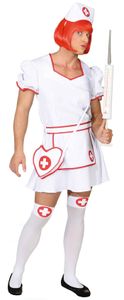 O7315-54-56 weiß-rot Herren Krankenschwester Kostüm-Kleid Nurse Gr.54-56