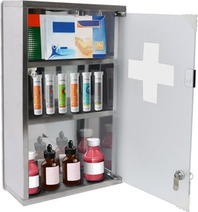 Sessamen-LP Skrinka na lieky Uzamykateľná skrinka na lieky 3 priehradky Lekárenská skrinka, s dverami z matného skla, na domáce použitie Farmaceutické výrobky Lieky Masti Úložný priestor, 30 x 12x 50 cm
