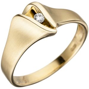 JOBO Damen Ring 54mm 585 Gold Gelbgold matt 1 Diamant Brillant Goldring Diamantring
