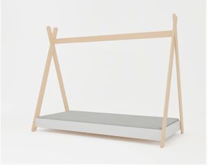 Meblex Tipi Bett für Kinder aus Naturholz für Mädchen und Jungen, mit Matratze, weißer Rahmen, Todler Bodenbett Größe: 160x80cm