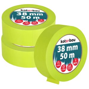 KOTARBAU® 3er Set Neon Malerkrepp 50 m Kreppband  38mm Malerband Abklebeband Maler Klebeband Maler Zubehör Fluoreszierendes Grün Kreppapier Malerbedarf