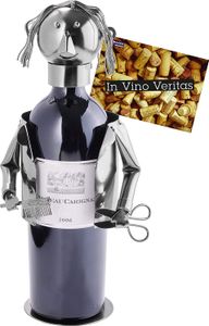 BRUBAKER Weinflaschenhalter Haarstylist - Metall Skulptur Flaschenständer - 20 cm - Wein Geschenk für Friseure und Barbiere - mit Grußkarte