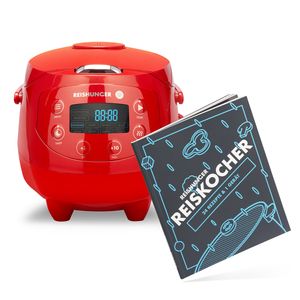 REISHUNGER Digitaler Reiskocher klein, rot inkl. Reishunger Reiskocher Kochbuch- 0,6 L bis 3 Personen - Warmhaltefunktion, Timer & Premium Topf