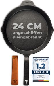 Gusseisenpfanne Induktion 24 cm ungeschliffen, universell, natürlich - Langlebige Pfanne Gusseisen 24 cm - Antihaft Gusspfanne Induktion 24 cm
