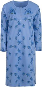 Nachthemd Damen Thermo Langarm Blumen Winter Knöpfe Größe M L XL XXL, Größe:XL, Farbe:Blau