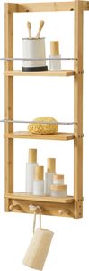 Bambus Wandregal Lidingö Badregal 3 Ablagen 3 Haken Schweberegal 29x10x70cm Natur Holz