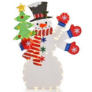 COSTWAY LED Weihnachtsdeko Schneemann, 123cm, Weihnachtsfigur mit Weihnachtsbaum, winkender Hand, 140 warmweiß LEDs, beleuchtete Weihnachtsdekoration außen innen, Dekofigur Figur Weihnachten Deko