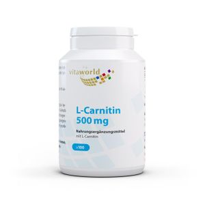 Vita World L-Carnitin 500 mg | 100 Kapseln | Carnipure® | 100% natürlich | hohe Bioverfügbarkeit | vegan | gluten- und laktosefrei