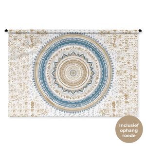 MuchoWow® Tapiserie na zeď Mandala - modrá - česká - bílá - design 180x120 Tapiserie Dekorace na zeď Šála