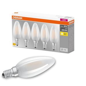 Osram LED Kerzenlampe Base Classic B40 E14 4W 5er Pack warmweiß, weiß matt